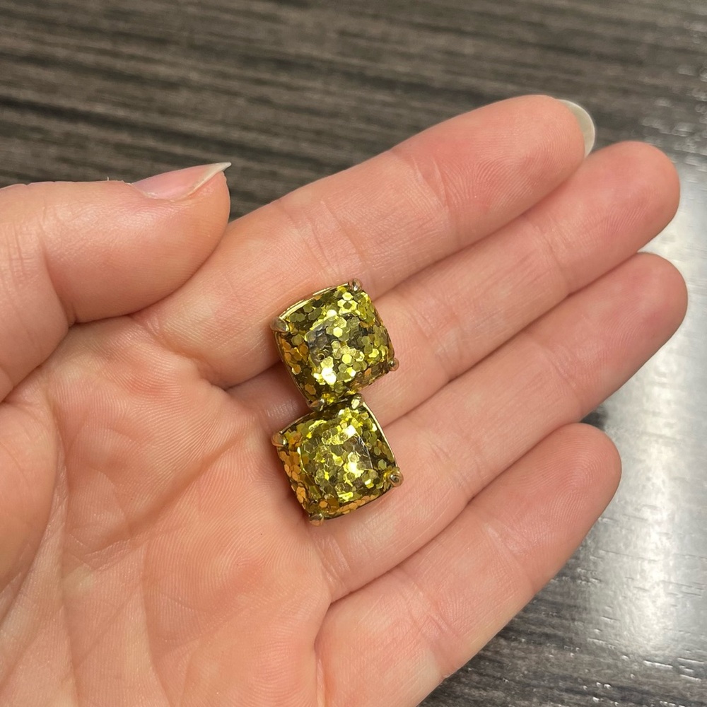 Kate Spade Earrings Square Stud Gold Glitter Sparkle Festive Holiday